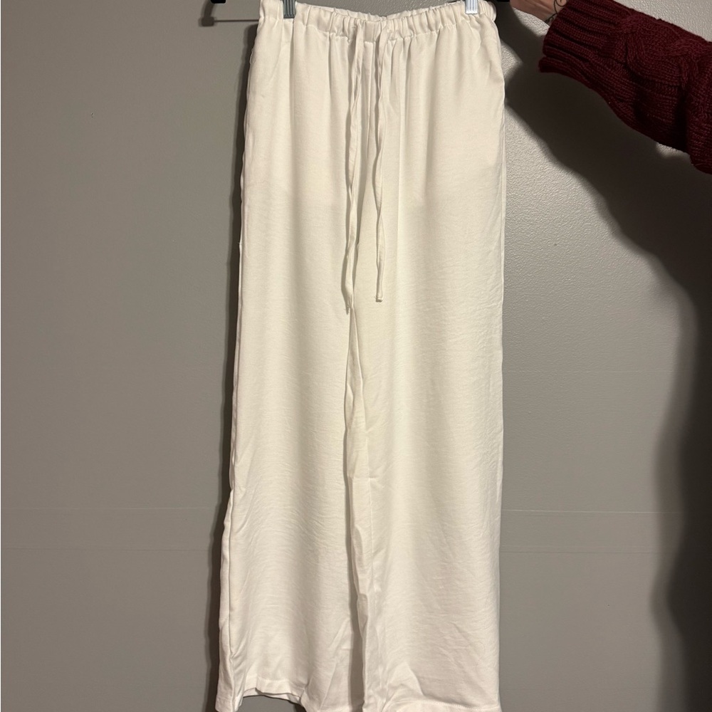 White Drawstring Linen Pants